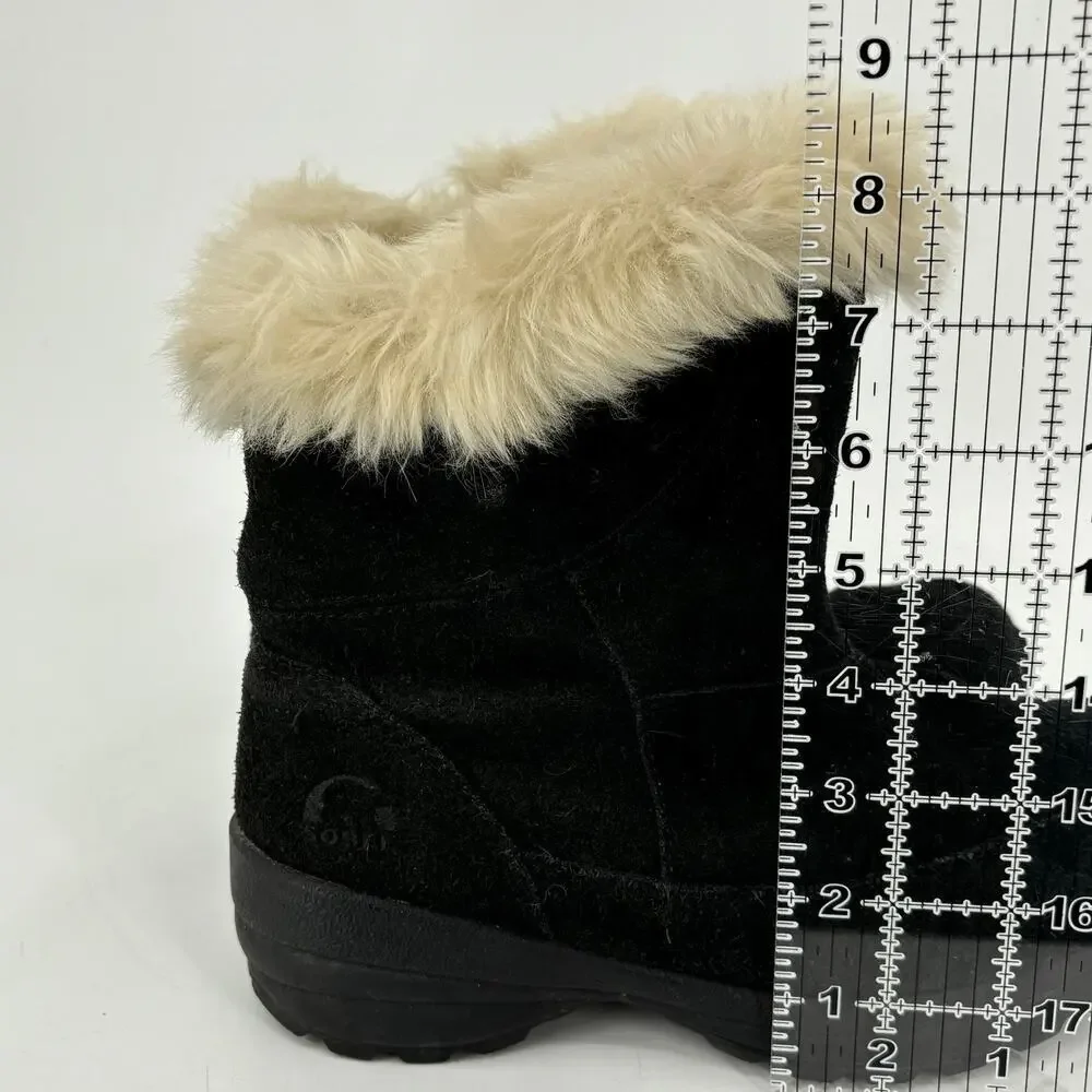 Sorel Boots Size 6.5‎ Black Suede Leather Faux Fur Size Side Zip Northern Lite